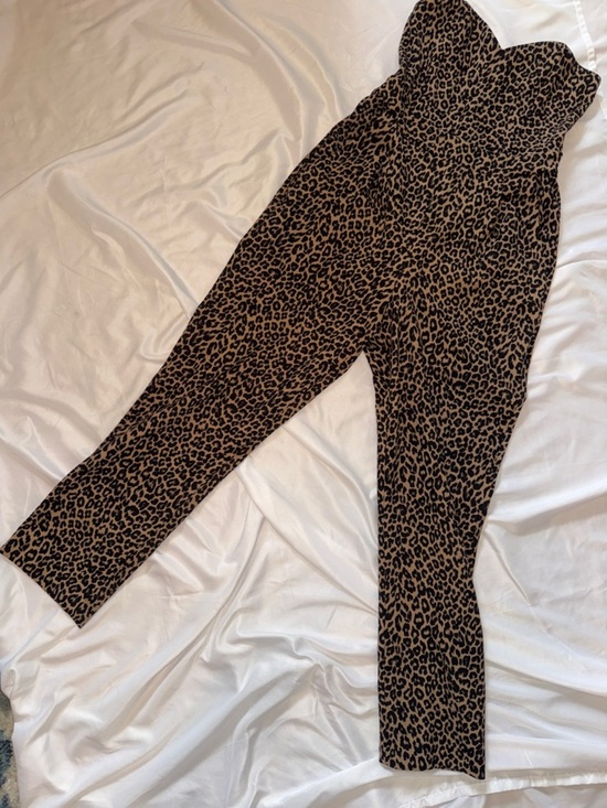 Express Pants - Express Strapless Leopard Print Jumpsuit - Brown & Black